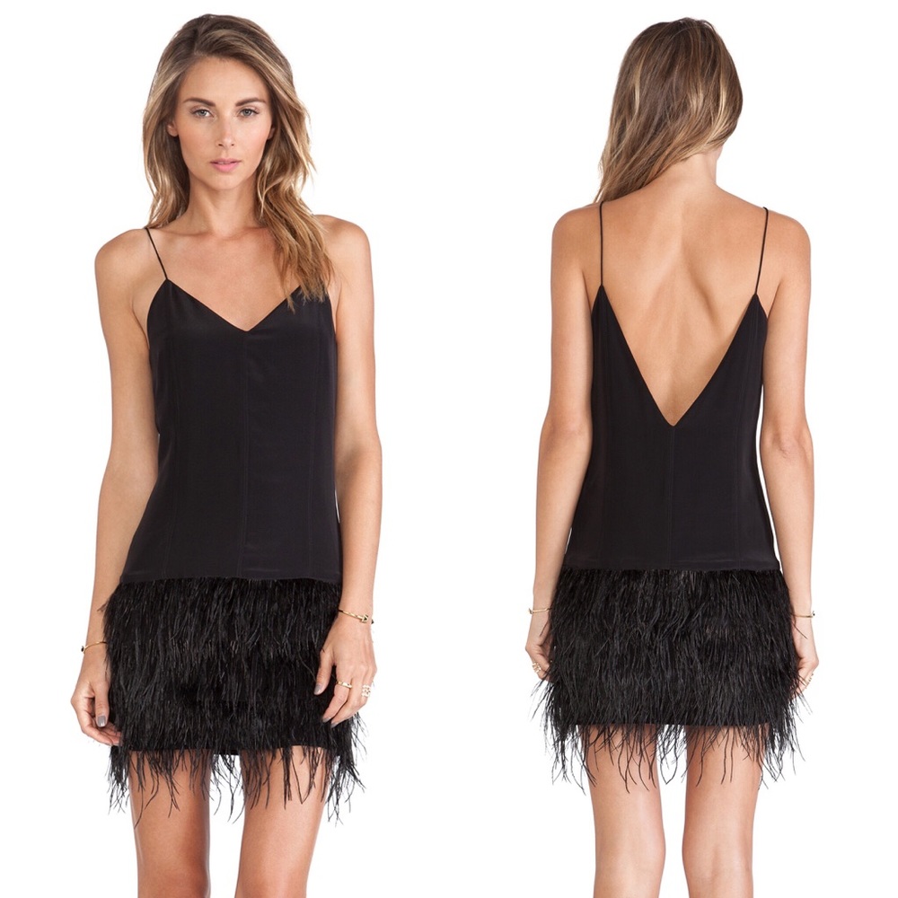 SAYLOR Mia Black Silk & Feather Dress New Years Eve!